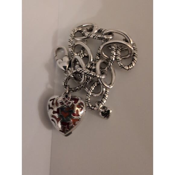 Brighton Charm Bracelet 6.5in SilverTone Enamel Pink Crystals Magnetic Heart - Picture 1 of 5